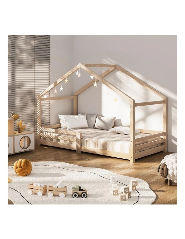 Oikiture Bed Frame Wooden Single Size Timber House Frame image 5