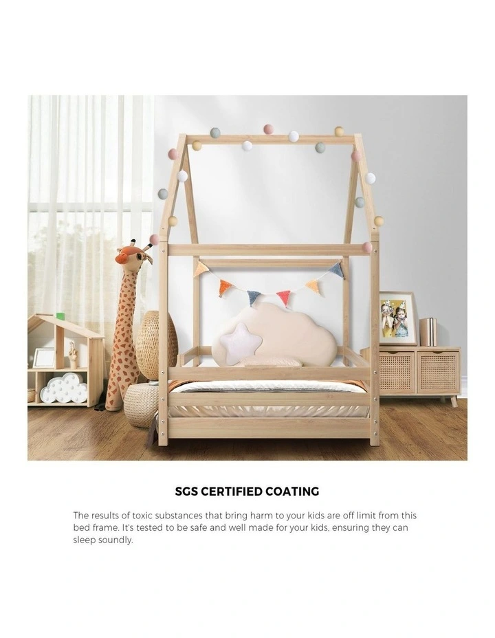 Oikiture Bed Frame Wooden Single Size Timber House Frame image 6