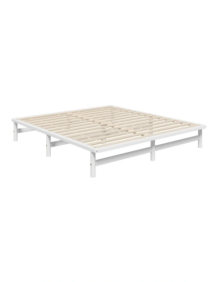 Oikiture Wooden Bed Frame King Size Base Platform Beds Solid Pine Wood White image 1