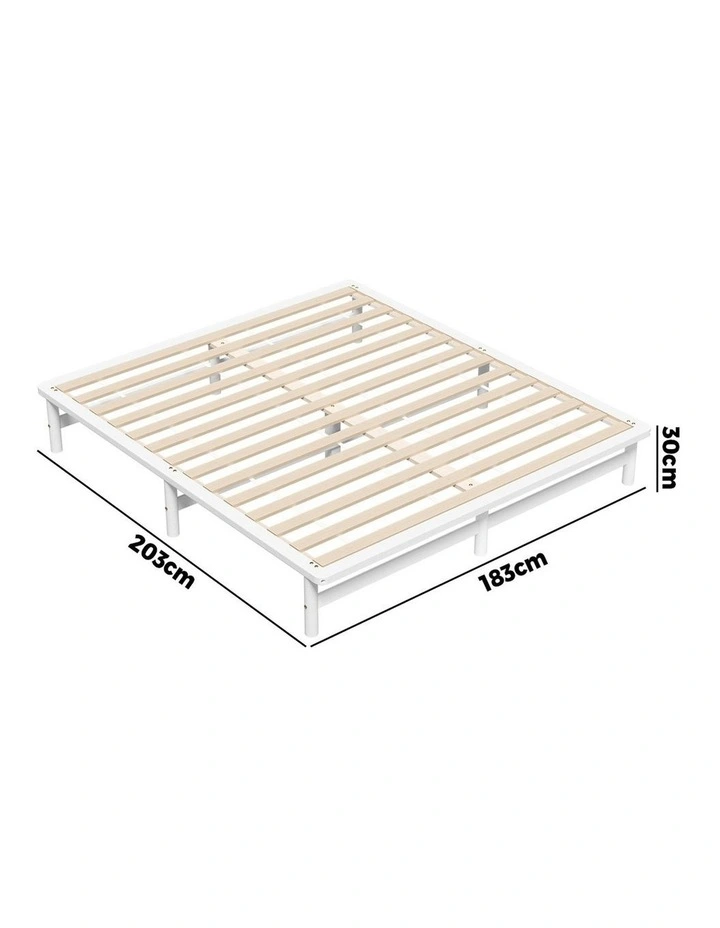Oikiture Wooden Bed Frame King Size Base Platform Beds Solid Pine Wood White image 3