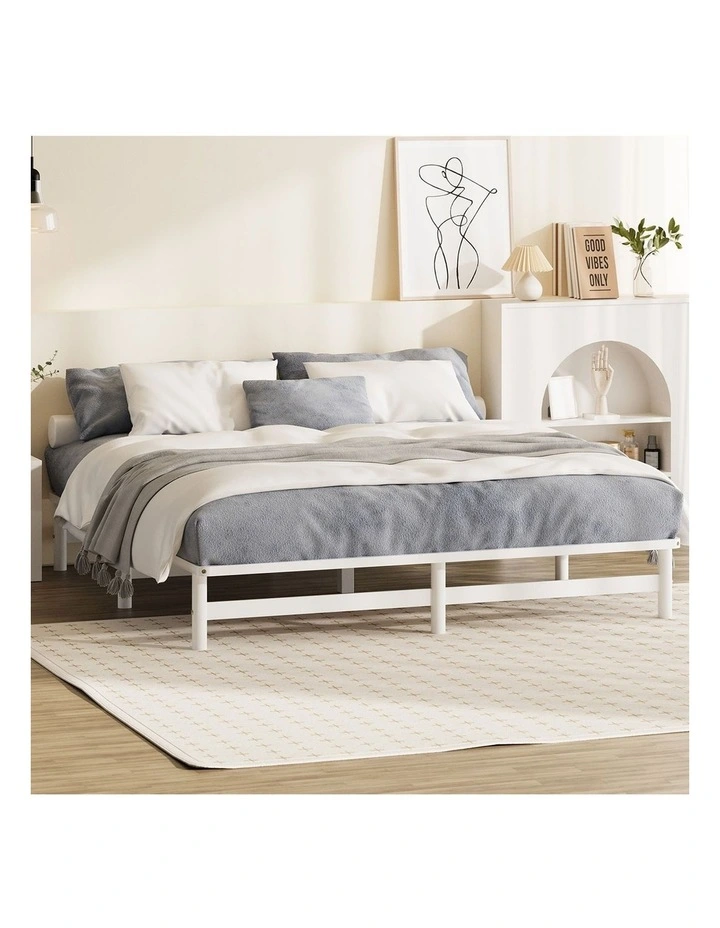 Oikiture Wooden Bed Frame King Size Base Platform Beds Solid Pine Wood White image 4
