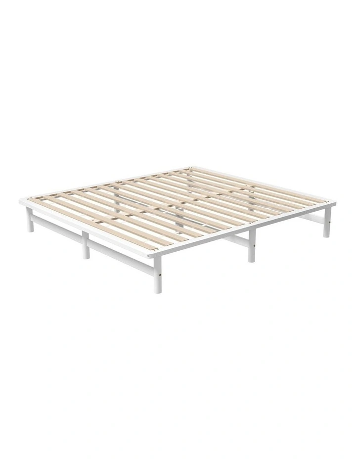Oikiture Wooden Bed Frame King Size Base Platform Beds Solid Pine Wood White image 5