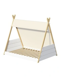 Oikiture Kids Bed Frame Wooden Timber Single Canvas Teepee Bed Frame Platform