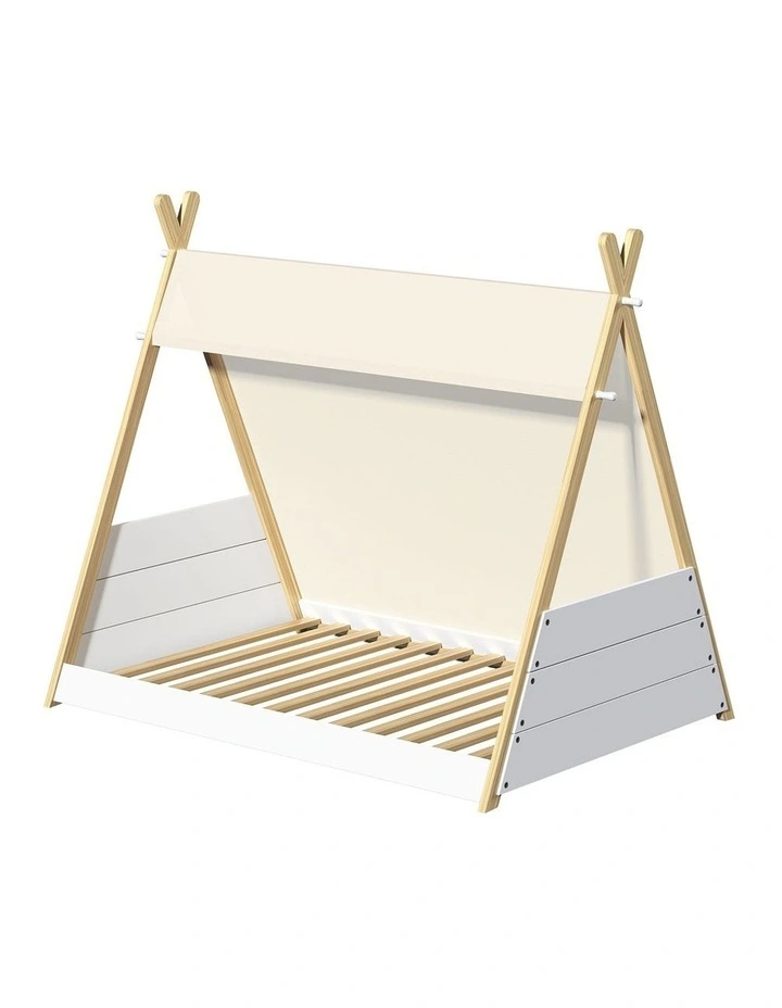 Oikiture Kids Bed Frame Wooden Timber Single Canvas Teepee Bed Frame Platform image 1
