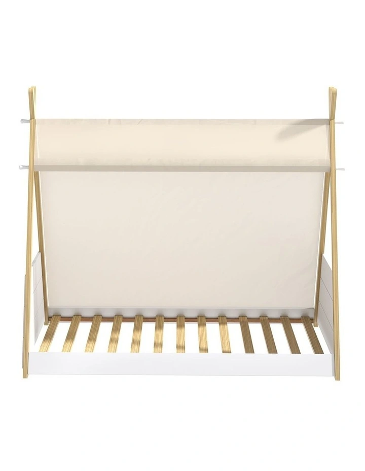 Oikiture Kids Bed Frame Wooden Timber Single Canvas Teepee Bed Frame Platform image 2
