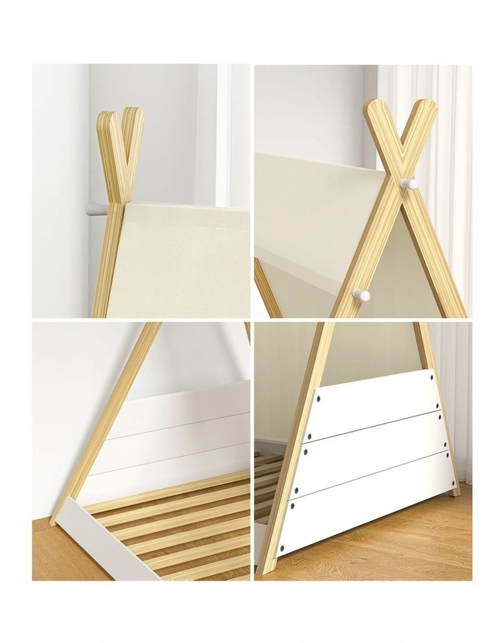 Oikiture Kids Bed Frame Wooden Timber Single Canvas Teepee Bed Frame Platform image 7