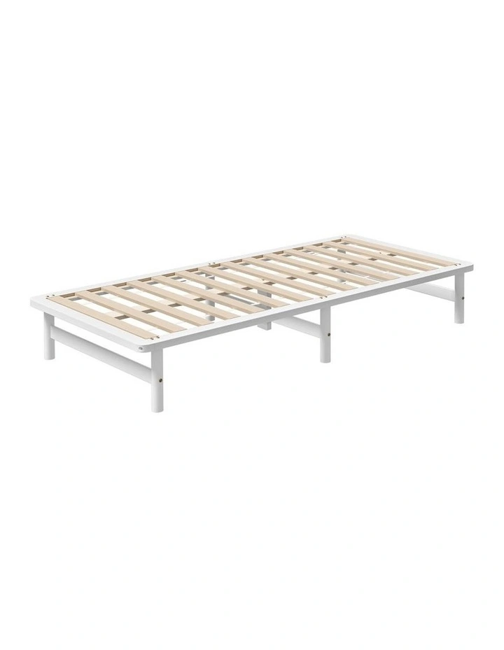 Oikiture Wooden Bed Frame Base Platform Pine Timber King Single Size Beds White image 1