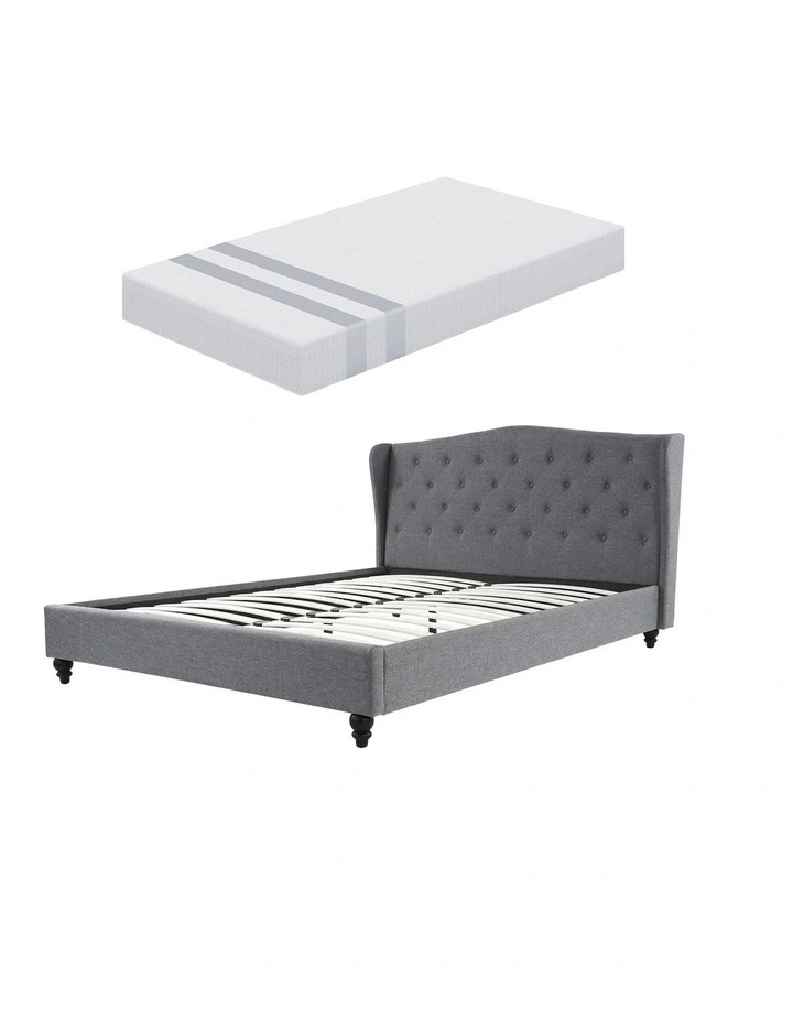 Artiss BedStory Double Bed Frame & Memory Foam Mattress Set Cooling Gel Tufted Grey image 3