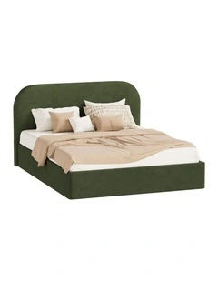 Oikiture Bed Frame Double Size Gas Lift Base with Storage Velvet Rounded Corner