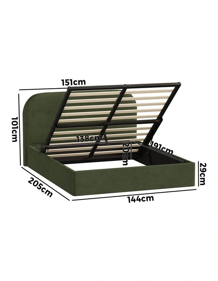 Oikiture Bed Frame Double Size Gas Lift Base with Storage Velvet Rounded Corner image 3