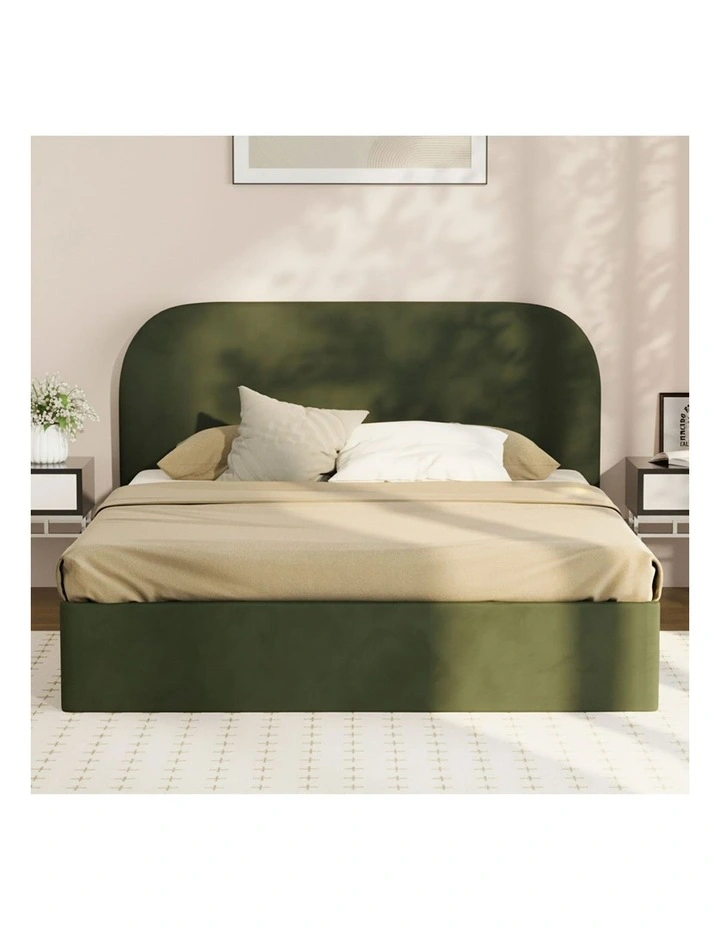 Oikiture Bed Frame Double Size Gas Lift Base with Storage Velvet Rounded Corner image 6