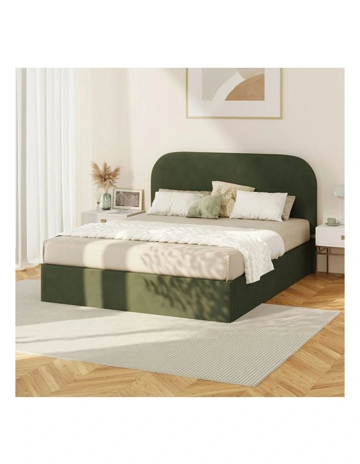 Oikiture Bed Frame Double Size Gas Lift Base with Storage Velvet Rounded Corner image 7