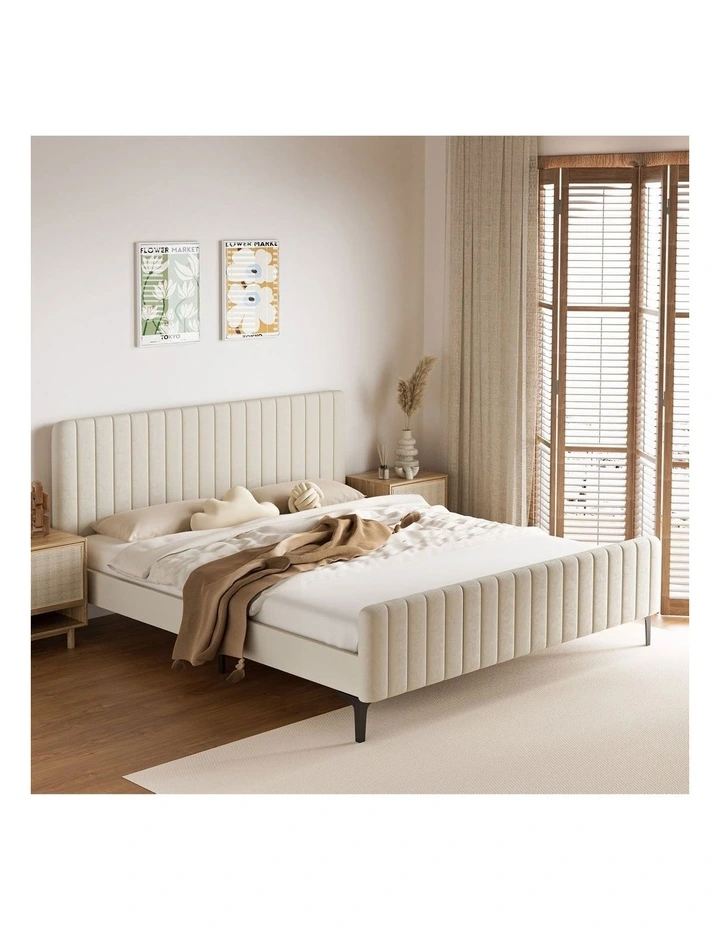 Oikiture Bed Frame King Size Beds Platform Velvet Fabric image 4