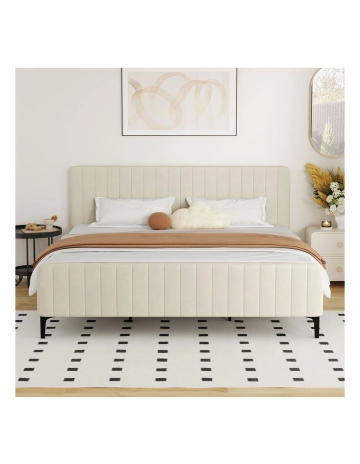 Oikiture Bed Frame King Size Beds Platform Velvet Fabric image 5
