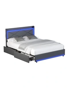 Oikiture Bed Frame Double Size with LED Headboard Charging Port 4 Drawers