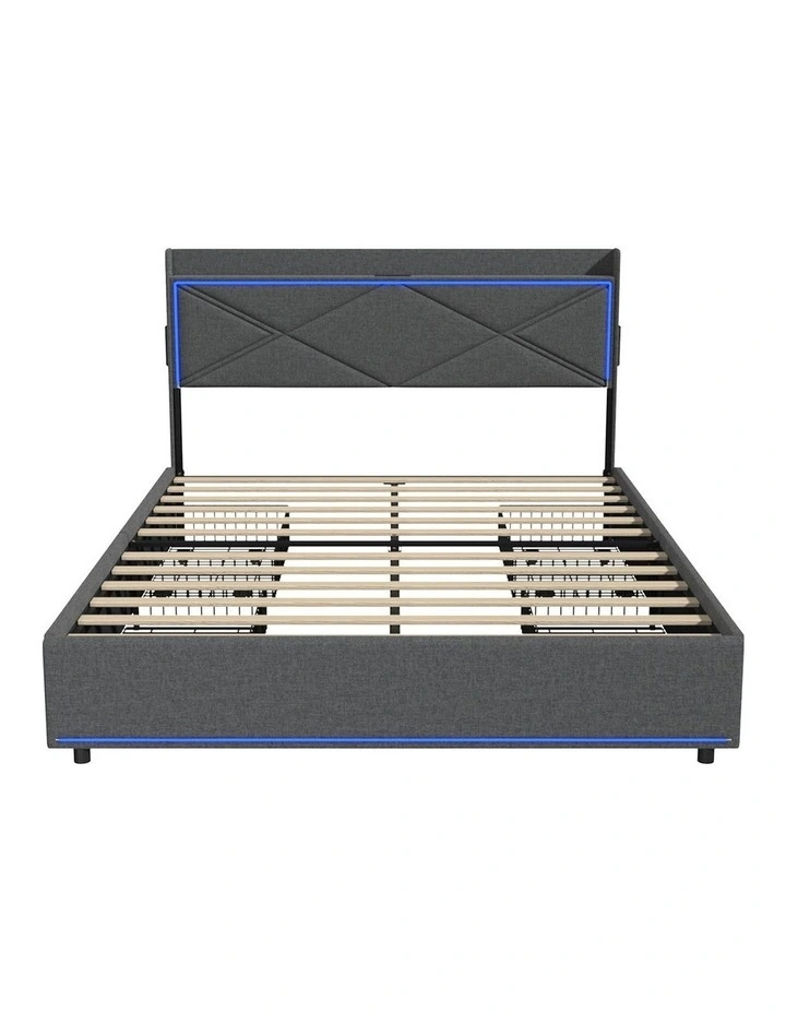 Oikiture Bed Frame Double Size with LED Headboard Charging Port 4 Drawers image 2
