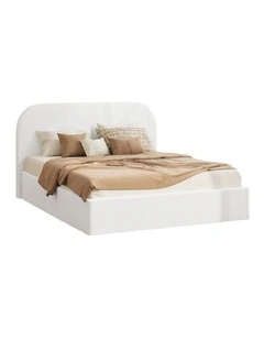 Oikiture Bed Frame Queen Size Gas Lift Base with Storage Boucle Rounded Corner