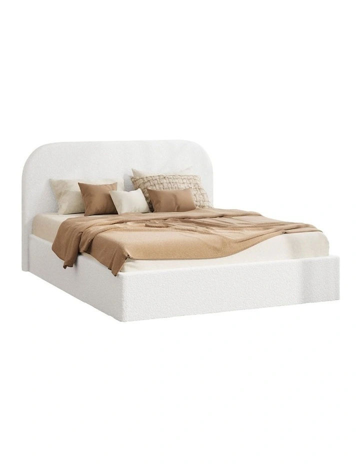 Oikiture Bed Frame Queen Size Gas Lift Base with Storage Boucle Rounded Corner image 1