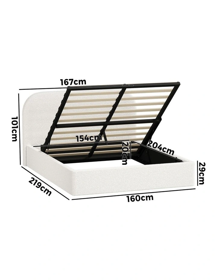 Oikiture Bed Frame Queen Size Gas Lift Base with Storage Boucle Rounded Corner image 3