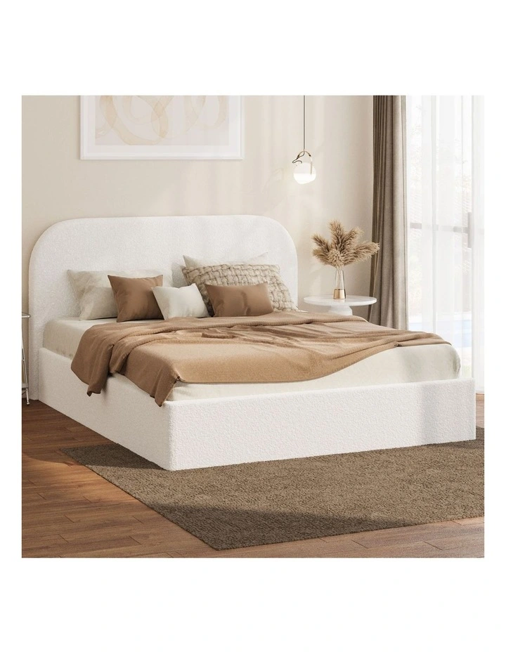 Oikiture Bed Frame Queen Size Gas Lift Base with Storage Boucle Rounded Corner image 4