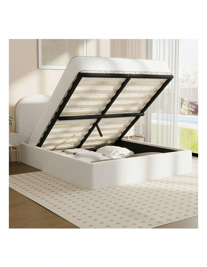Oikiture Bed Frame Queen Size Gas Lift Base with Storage Boucle Rounded Corner image 5