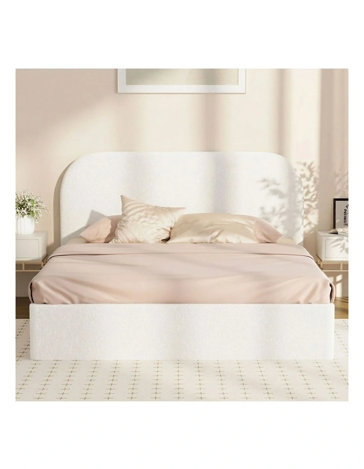 Oikiture Bed Frame Queen Size Gas Lift Base with Storage Boucle Rounded Corner image 6