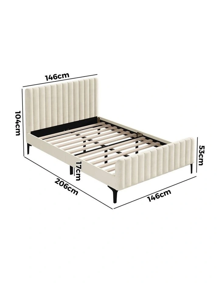 Oikiture Bed Frame Double Size Beds Platform Velvet Fabric ROYO image 3