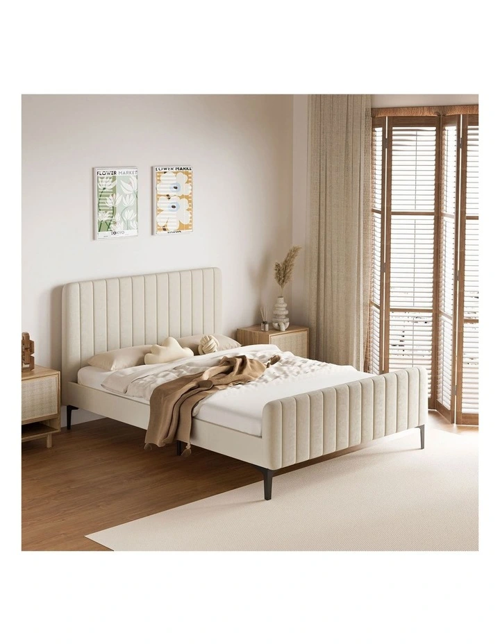 Oikiture Bed Frame Double Size Beds Platform Velvet Fabric ROYO image 4