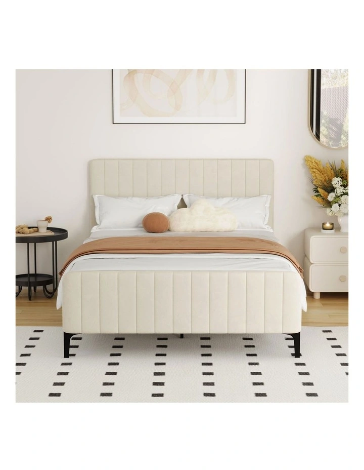 Oikiture Bed Frame Double Size Beds Platform Velvet Fabric ROYO image 5