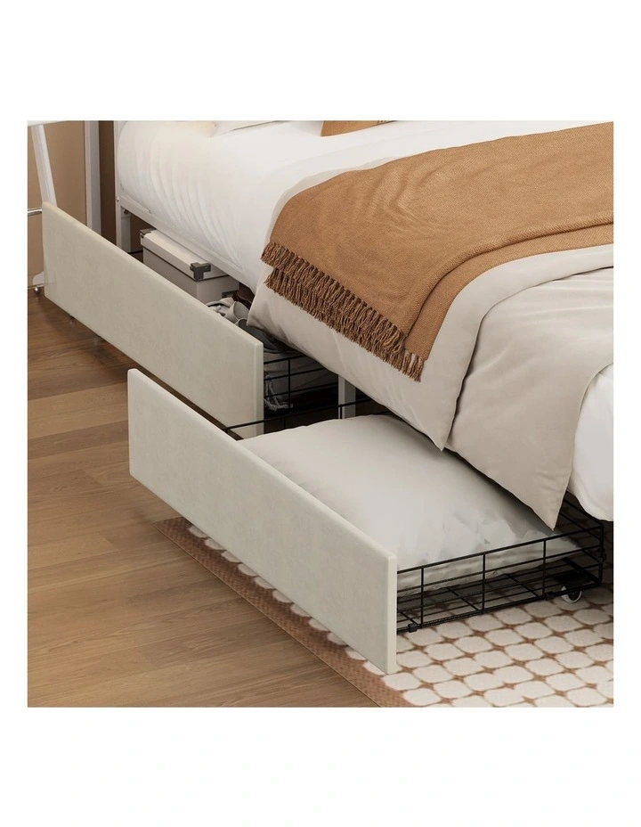 Oikiture Bed Frame Trundle Storage Metal Drawers Set of 2 White image 4