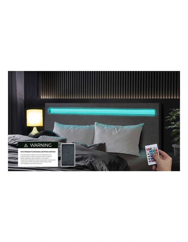 Oikiture Bed Frame RGB LED Queen Size Platform Wooden Slats Grey Fabric image 6