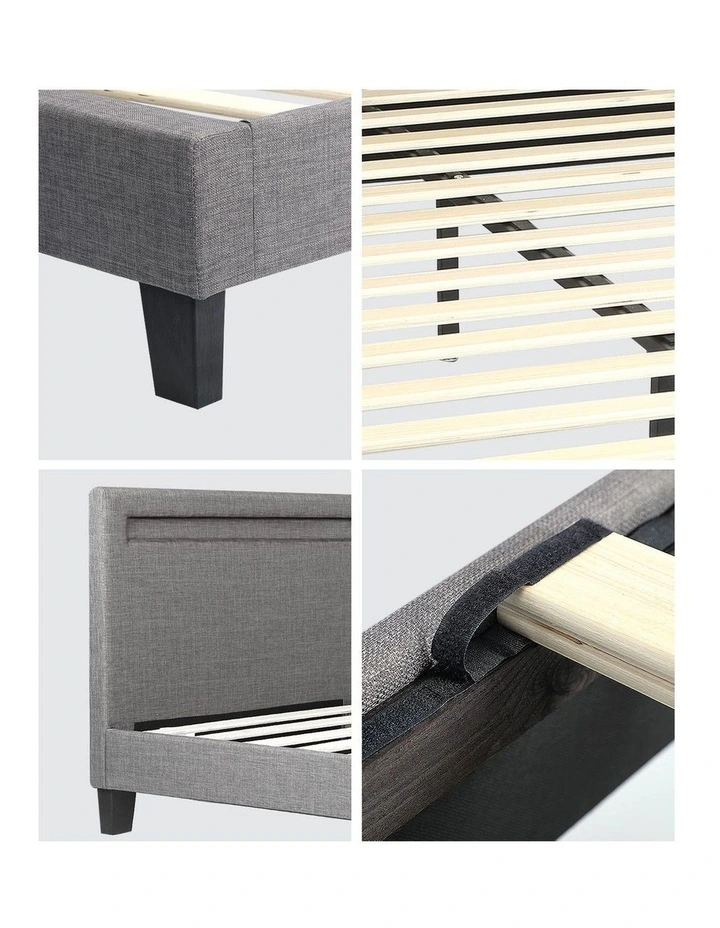 Oikiture Bed Frame RGB LED Queen Size Platform Wooden Slats Grey Fabric image 7