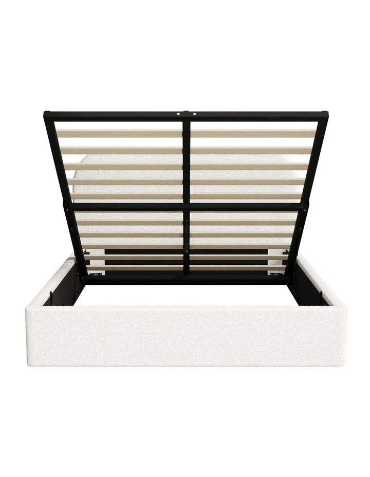 Oikiture Bed Frame Double Size Gas Lift Base with Storage Boucle Rounded Corner image 2