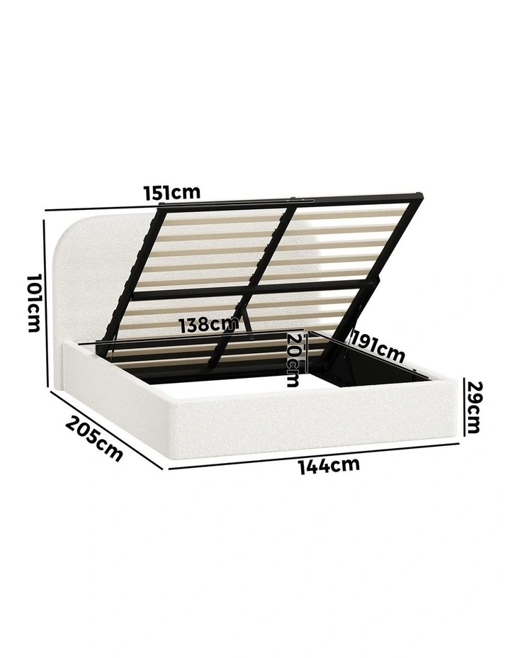 Oikiture Bed Frame Double Size Gas Lift Base with Storage Boucle Rounded Corner image 3