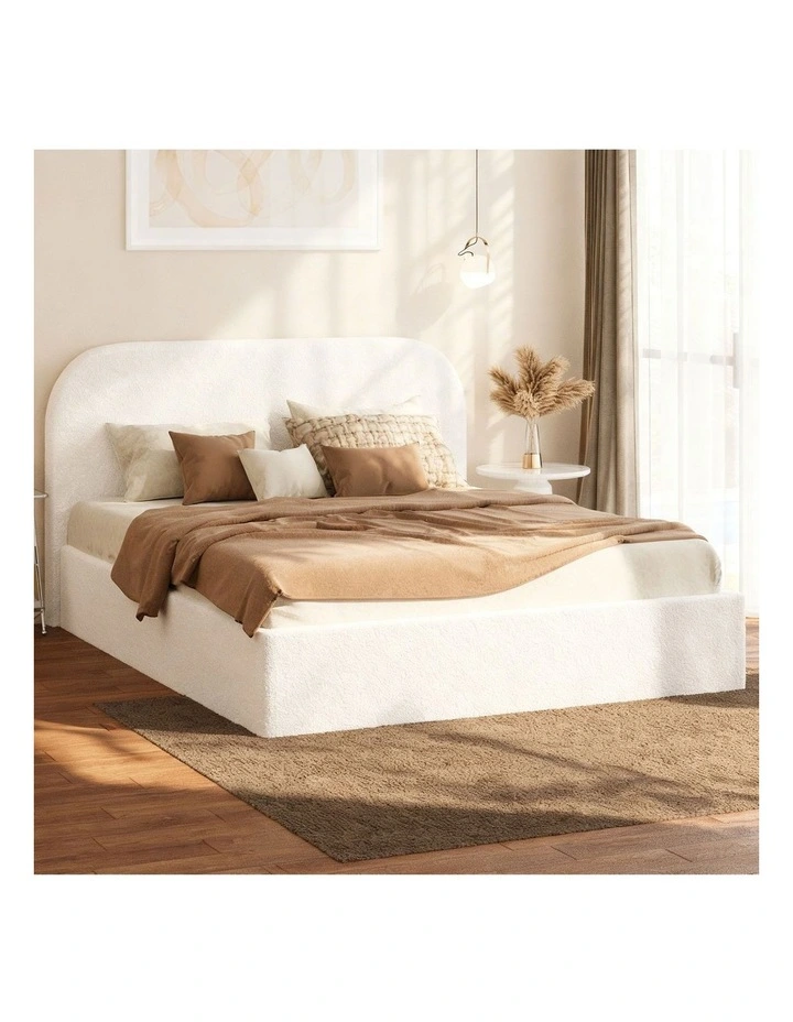 Oikiture Bed Frame Double Size Gas Lift Base with Storage Boucle Rounded Corner image 4