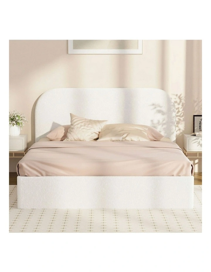 Oikiture Bed Frame Double Size Gas Lift Base with Storage Boucle Rounded Corner image 6