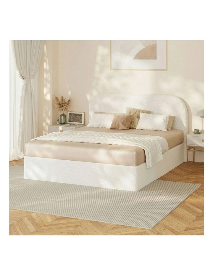 Oikiture Bed Frame Double Size Gas Lift Base with Storage Boucle Rounded Corner image 7