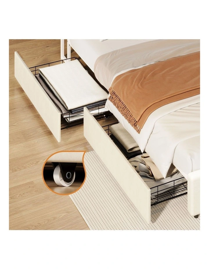 Oikiture Bed Frame Trundle Storage Metal Drawers Set of 4 White image 5