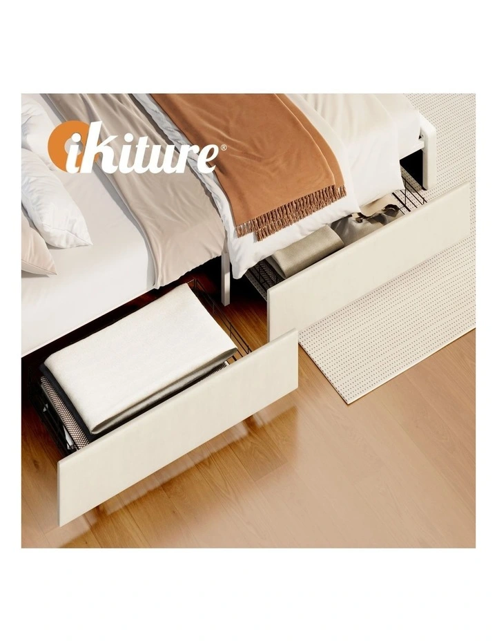 Oikiture Bed Frame Trundle Storage Metal Drawers Set of 4 White image 6