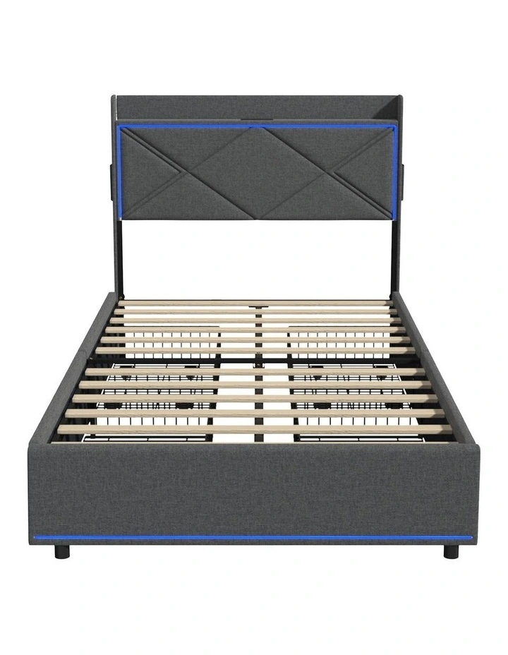 Oikiture Bed Frame King Single Size with LED Headboard Charging Port 4 Drawers image 2
