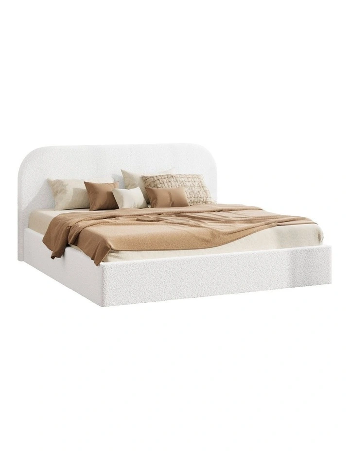 Oikiture Bed Frame King Size Gas Lift Base with Storage Boucle Rounded Corner image 1