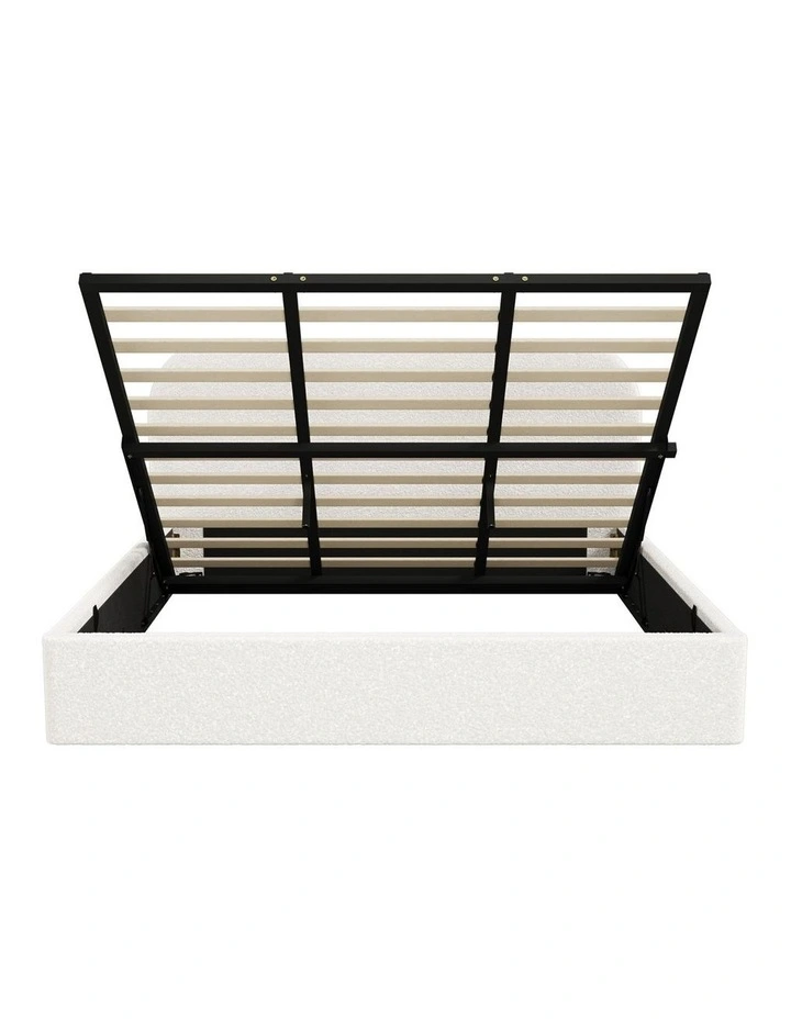 Oikiture Bed Frame King Size Gas Lift Base with Storage Boucle Rounded Corner image 2