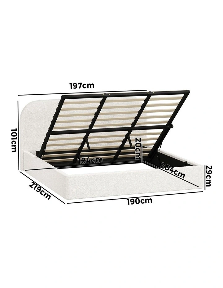 Oikiture Bed Frame King Size Gas Lift Base with Storage Boucle Rounded Corner image 3