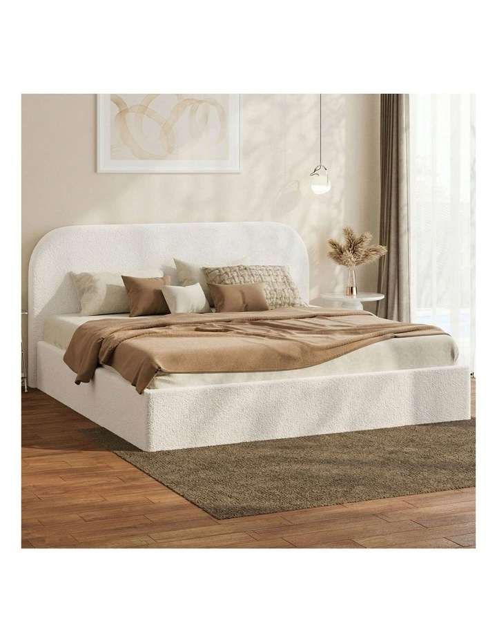 Oikiture Bed Frame King Size Gas Lift Base with Storage Boucle Rounded Corner image 4