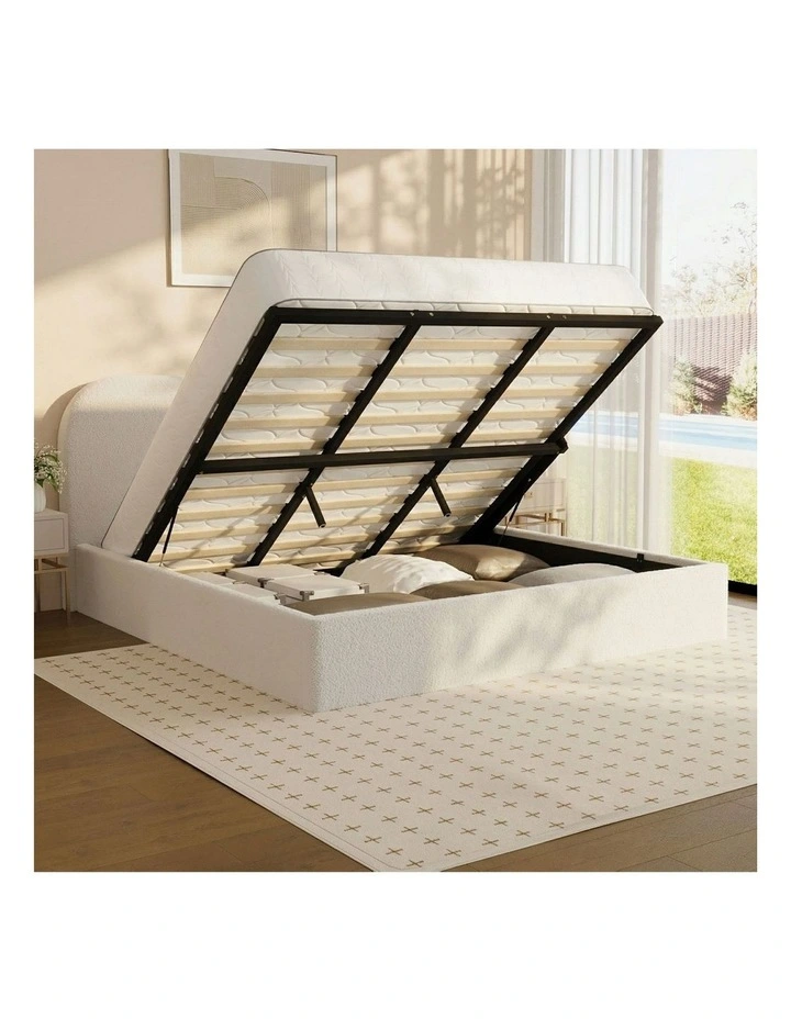 Oikiture Bed Frame King Size Gas Lift Base with Storage Boucle Rounded Corner image 5