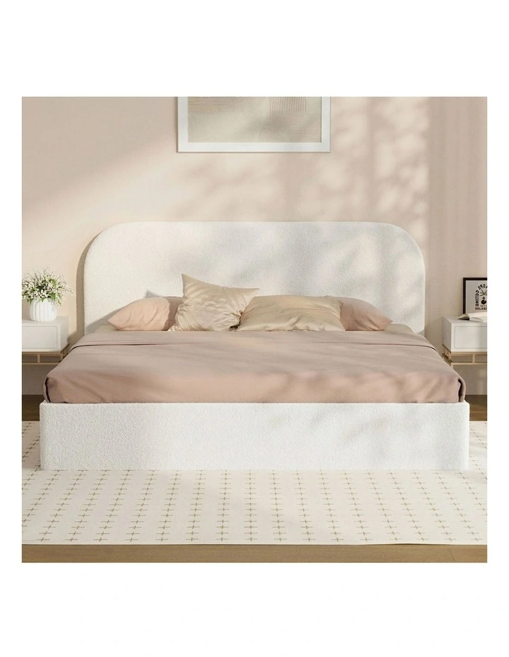 Oikiture Bed Frame King Size Gas Lift Base with Storage Boucle Rounded Corner image 6