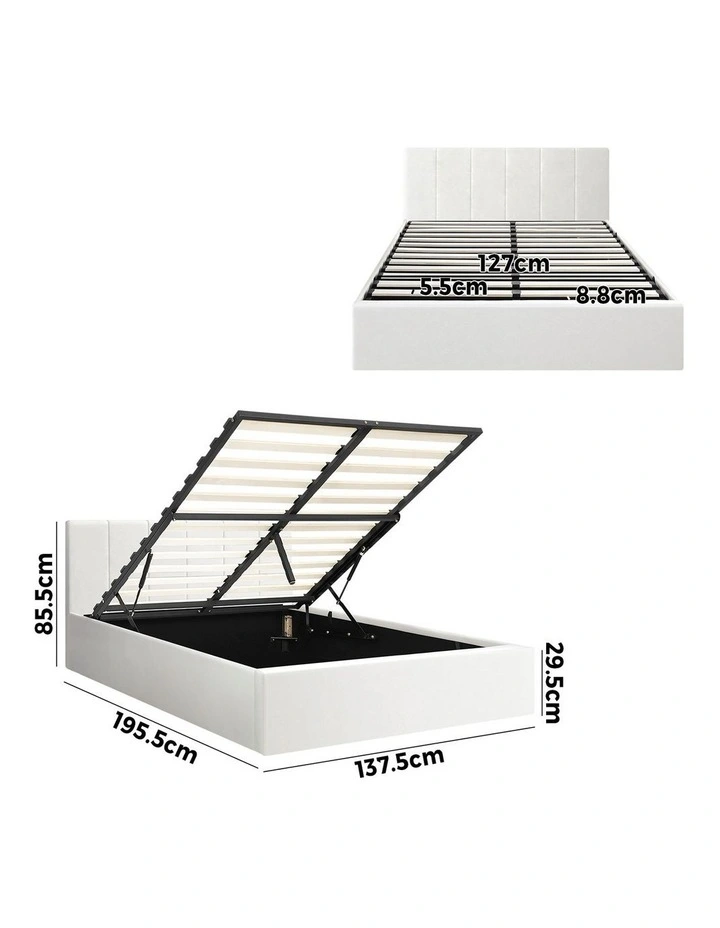 Oikiture Bed Frame Double Size Gas Lift Beds Base Storage PU Leather ZOE image 3