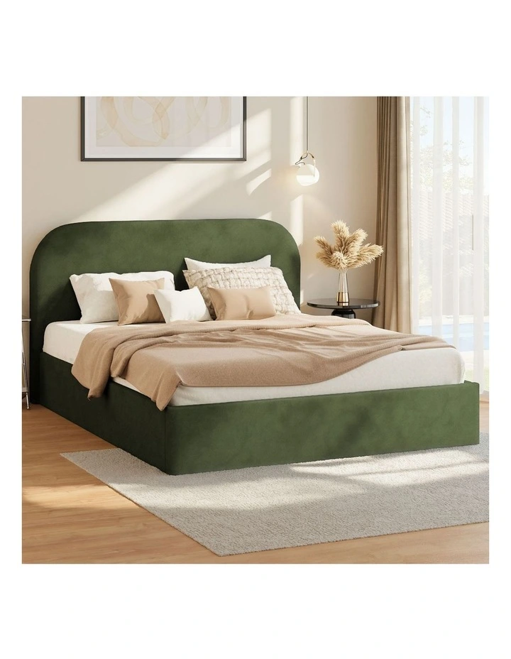 Oikiture Bed Frame Queen Size Gas Lift Base with Storage Velvet Rounded Corner image 4