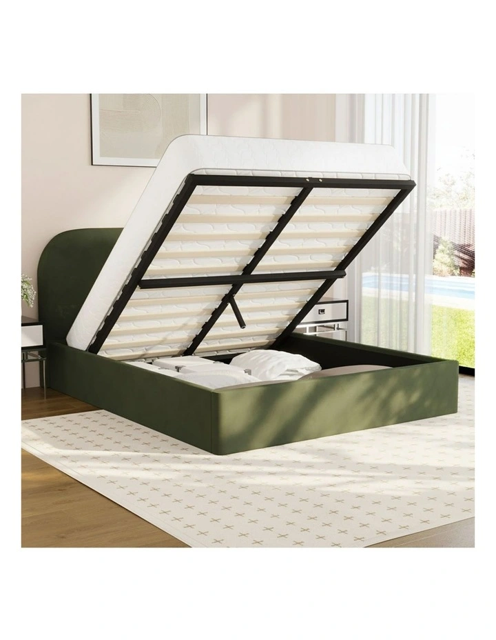 Oikiture Bed Frame Queen Size Gas Lift Base with Storage Velvet Rounded Corner image 5