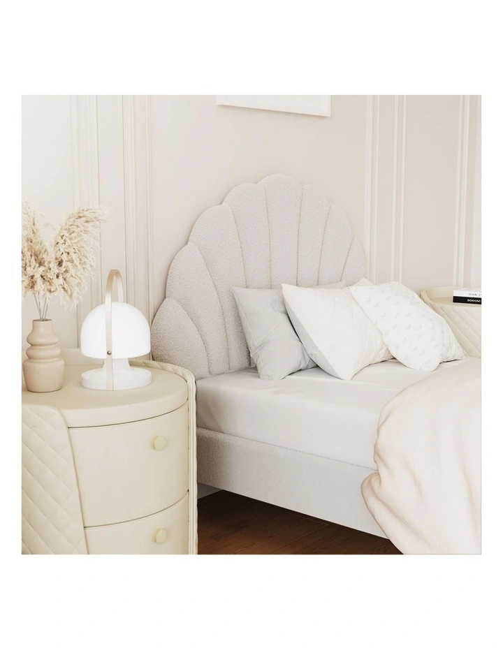 Oikiture Bed Frame Single Size Scallop-Shape Bedhead White Boucle image 6